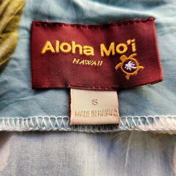 80s/90s Aloha Moi Hawaiian Dress A-Line Short sleeve Aqua Gardenia Print Women S - Picture 3 of 7